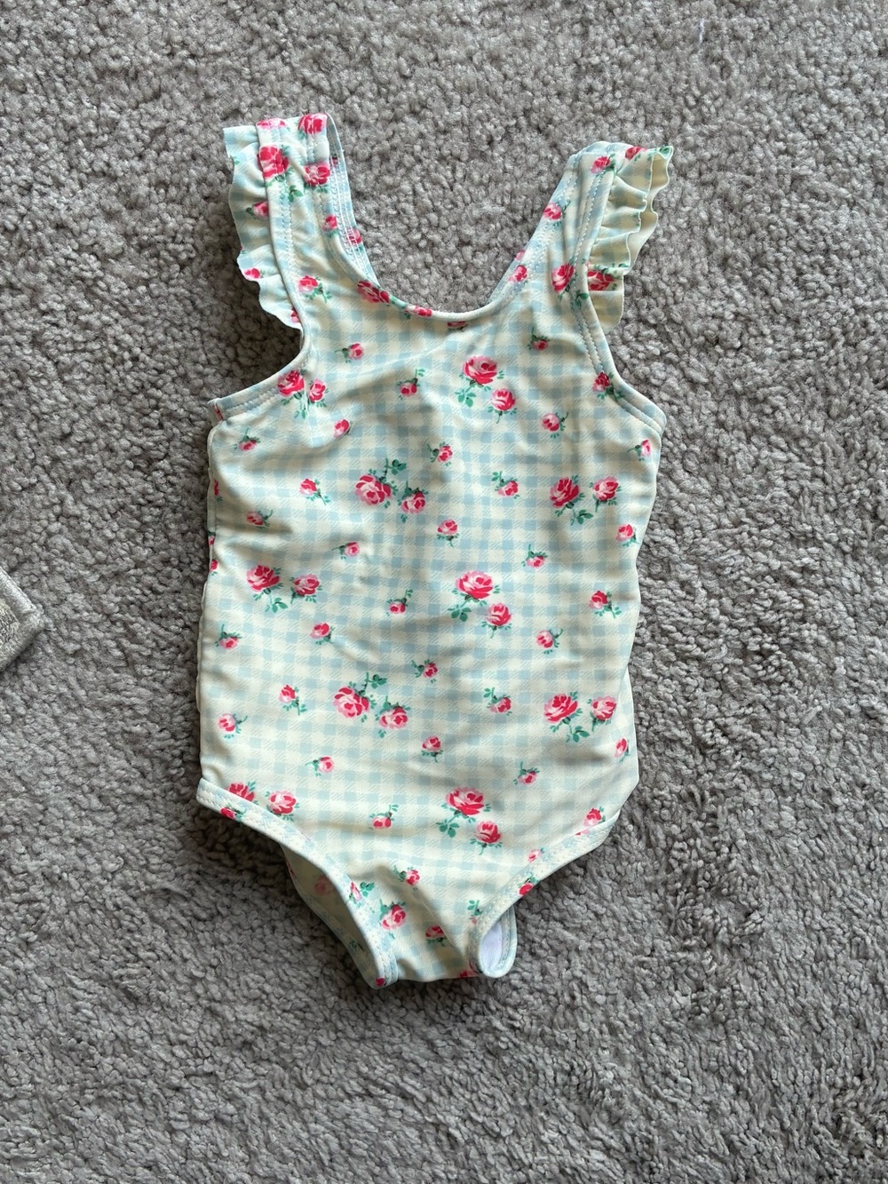 Cath Kids Crème Floral Ruffle Strap One-Piece Swimsuit - Mint & Pink
